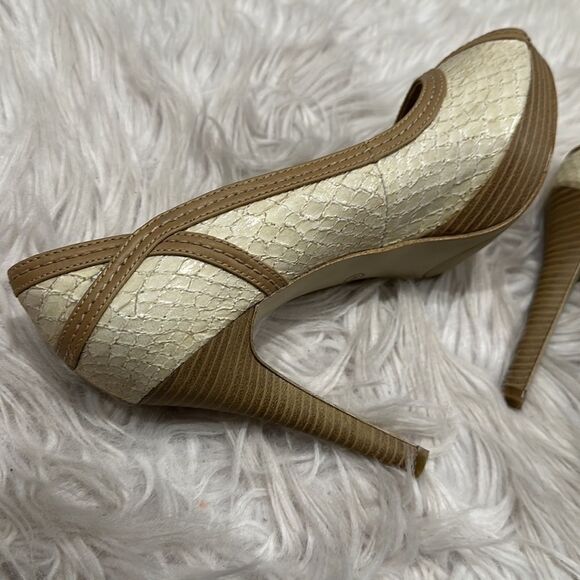 Kathy Van Zealand Dear Snakeskin Peep Toe Heels Sz 9 - Picture 6 of 16